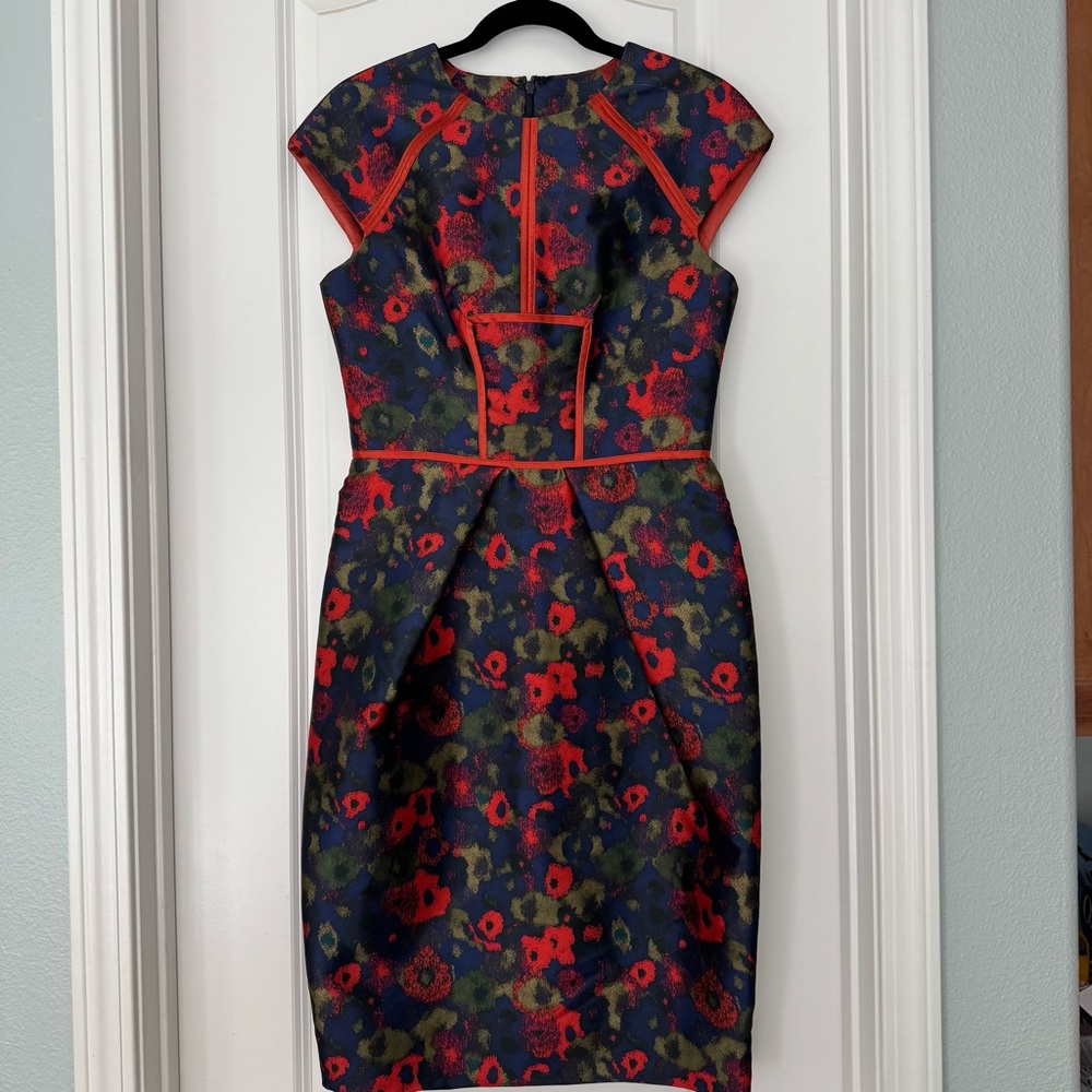 Lela Rose Red and Blue Floral Midi Dress